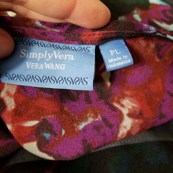 SIMPLY VERA WANG Black Purple Flowering Long Sleeve Tunic Size PL.Pit to pit a - Picture 4 of 5